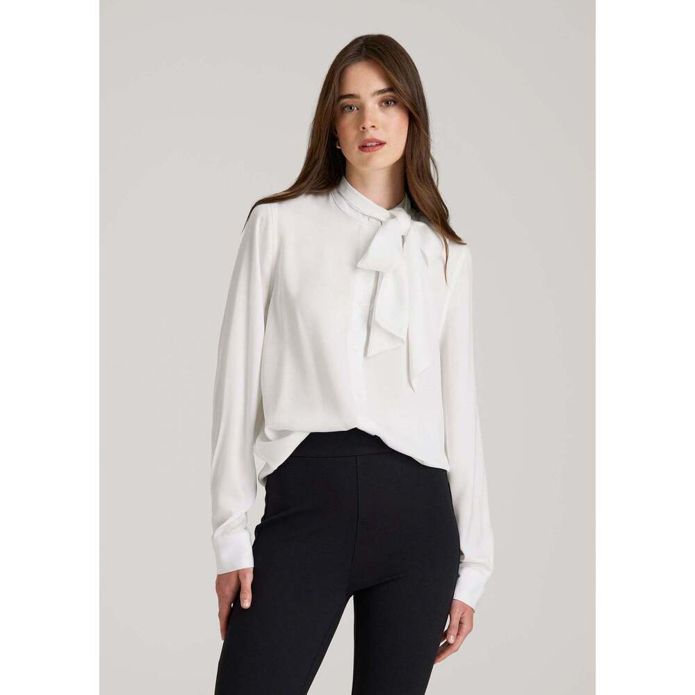 American Tall Satin Blouse With Bow for Tall Women in White Size XL / Tall / W